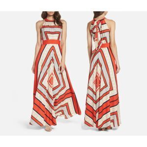 Eliza J Women's Size 2 Orange Cream Geometric Lined Sleeveless Maxi Dress $158